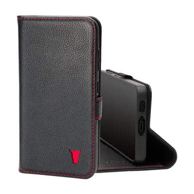 Samsung Galaxy S23 FE Leather Case (with Stand function) - Black with Red Detail