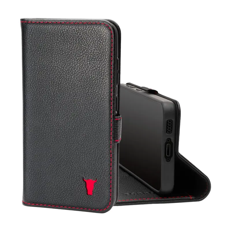 Samsung Galaxy S23 FE Leather Case (with Stand function) - Black with Red Detail