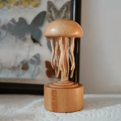 BAI GU UNCLE Handmade Self-healing Wooden Mechanical Jellyfish Creative Gift for Christmas or Birthday New House Decoration ...