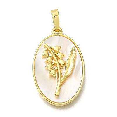 Brass Pave Shell Birth Flower Pendants