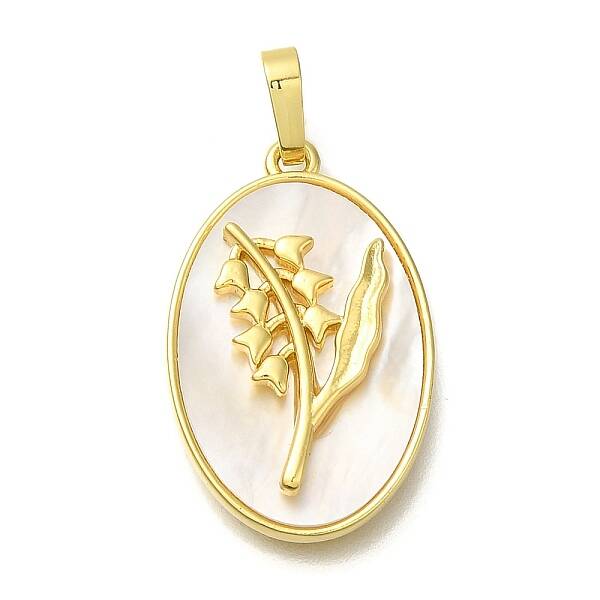 Brass Pave Shell Birth Flower Pendants