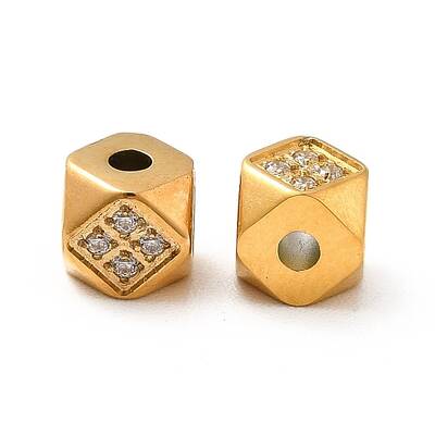 Ion Plating(IP) 304 Stainless Steel Micro Pave Clear Cubic Zirconia Beads