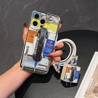 Vintage Phone Booth Pattern Phone Case with Charger Head Cover & Cable Protector & Storage Rope, Anti-drop Phone Case for iPh...
