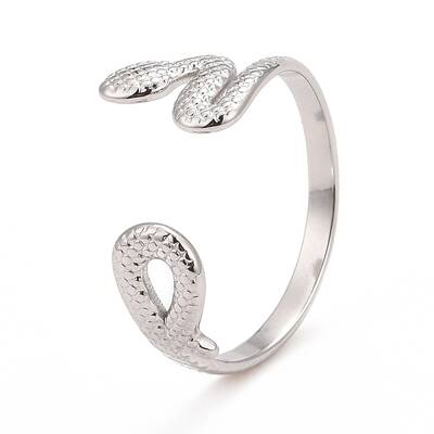 Non-Tarnish 304 Stainless Steel Snake Wrap Open Cuff Ring for Women
