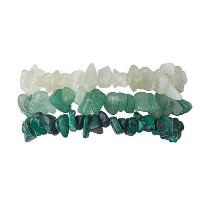3Pcs Natural Green Aventurine & Natural Prehnite & Natural Malachite Chip Beaded Stretch Bracelet Sets