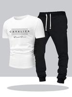 Men's Letter Print Short Sleeve Tee & Pants Two-Piece Set, Casual Round Neck T-shirt & Trousers, Men's Summer Clothes for Dai...