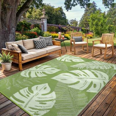 Garvee Waterproof Reversible Outdoor Rug 8x10ft - Collapsible Plastic Straw Patio Mat - Washable, UV Resistant, Modern Carpet...