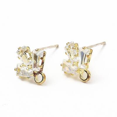 Brass Micro Pave Clear Cubic Zirconia Stud Earring Findings