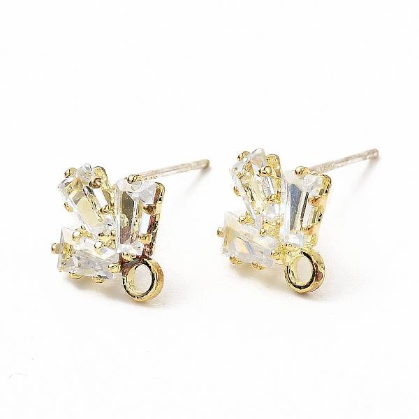Brass Micro Pave Clear Cubic Zirconia Stud Earring Findings