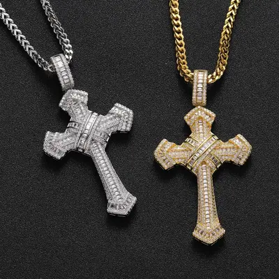 Crown & Cross Necklace with Plain Chain, Artificial Zircon Decor, Matching Dainty Rhinestone Pendant for Women & Men, Fashion...