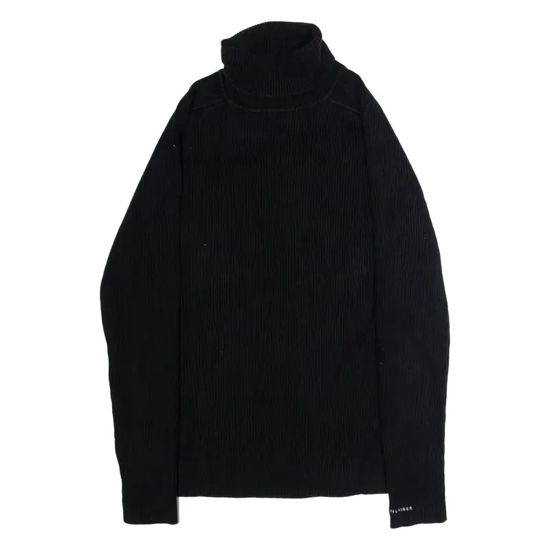 TOMMY HILFIGER Womens Jumper Black Roll Neck Chunky Knit L