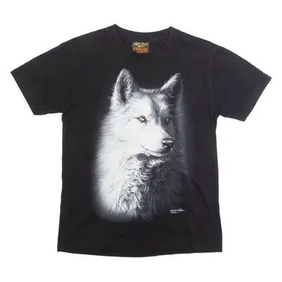 ROOK CHANG Wolf Print Mens T-Shirt Black Crew Neck S