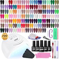 JODSONE 100 Bottles of Gel Nail Polish Kit with U V Led Light 95 Multiple Glossy Glitter Colors Mint Green Light Pink Nail Ge...
