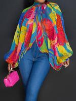Women's Graphic Print Batwing Sleeve Blouse, Casual Long Sleeve Top for Spring, Ladies Clothes for Daily Wear, Summer Tops