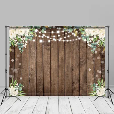 White Floral Brown Wood Wall Bokeh Photo Backdrop - Aperturee