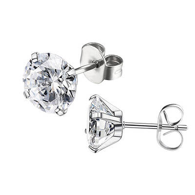 Stainless Steel Micro Pave Clear Cubic Zirconia Stud Earrings