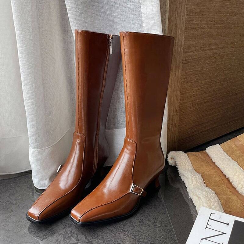 CHIKO Asia Square Toe Kitten Heels Knee High Boots