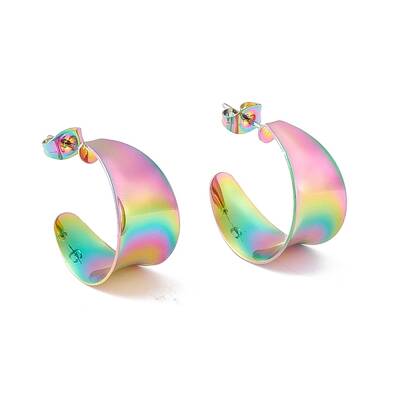 Ion Plating(IP) 304 Stainless Steel Chunky C-shape Stud Earrings