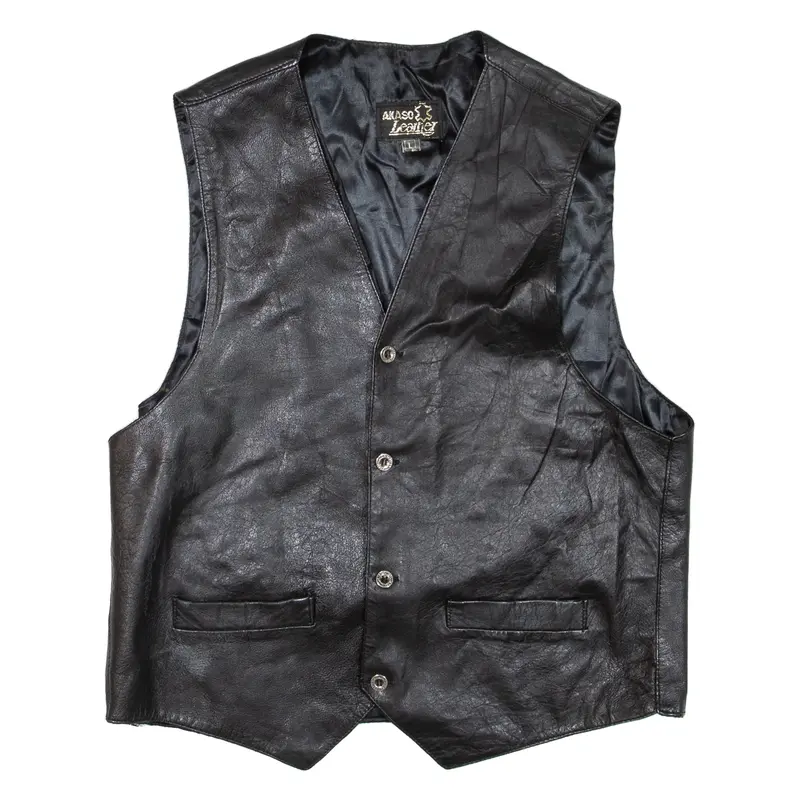 Waistcoat Leather Gilet Black Mens L
