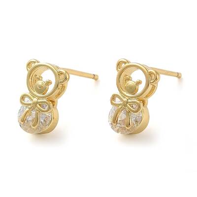 Rack Plating Brass with Cubic Zirconia Stud Earring