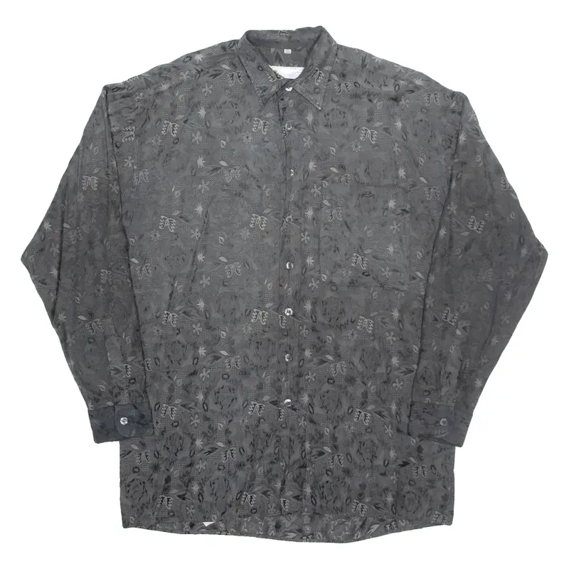 C&A NEW FAST Mens Shirt Grey Viscose Floral Long Sleeve M
