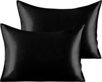 Silk Satin Pillowcases for Hair and Skin - 2 Pack Luxurious 20x26 Inches with Envelope Closure, Black Neck Pillow