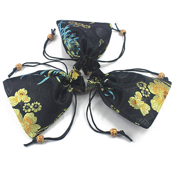 Chinese Style Flower Pattern Satin Jewelry Packing Pouches
