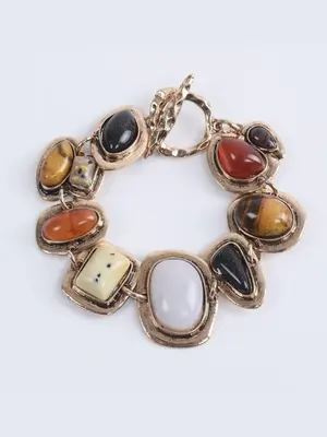 Boho Style Geometric Stone Decorated Link Bracelet, Vintage Trendy Boho Style Beaded Bracelet, Fashionable Jewelry for Women ...