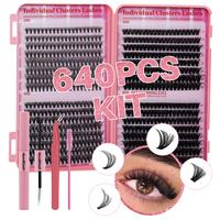 Individual Cluster Lash book 20D+40D+60D+80D DIY Eyelash Extensions D Curl Long with Bond and Seal Lash Tweezer and Brush DIY...