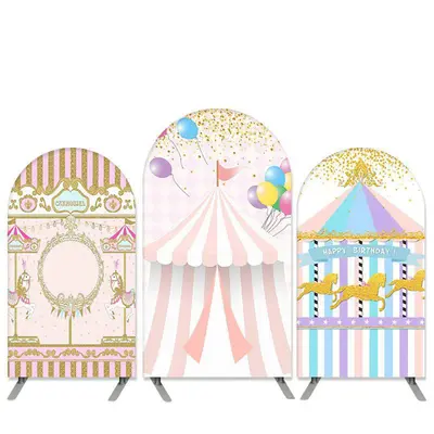Aperturee Circus Theme Pink Carousel Birthday Arch Backdrop Kit | Custom Arched Wall Covers | Diy Round Arch Backdrop | Circl...