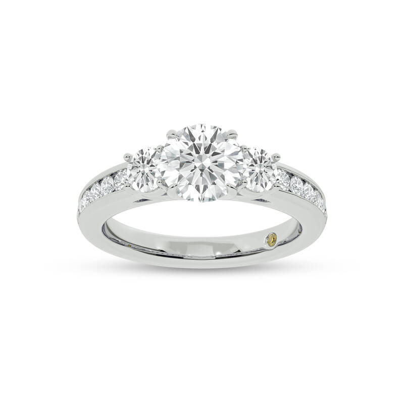 Aura Channel Set Half Coverage Three Stone Round Lab Grown Diamond Engagement Ring | 18K White Gold 3 1/2 CT. TW.
