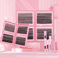 DIY Eyelash Extension Kit - 680pcs D Curl Cluster Lashes With Applicator Tool Bonding & Seal, Tweezers, Remover, Lash Brush A...