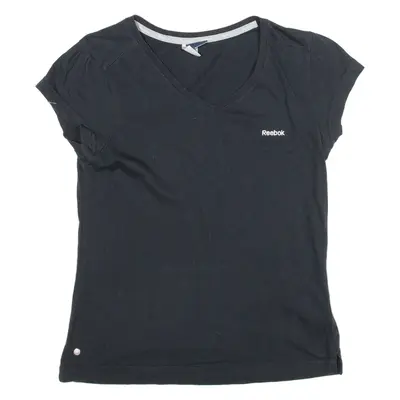 REEBOK Womens T-Shirt Black V-Neck S