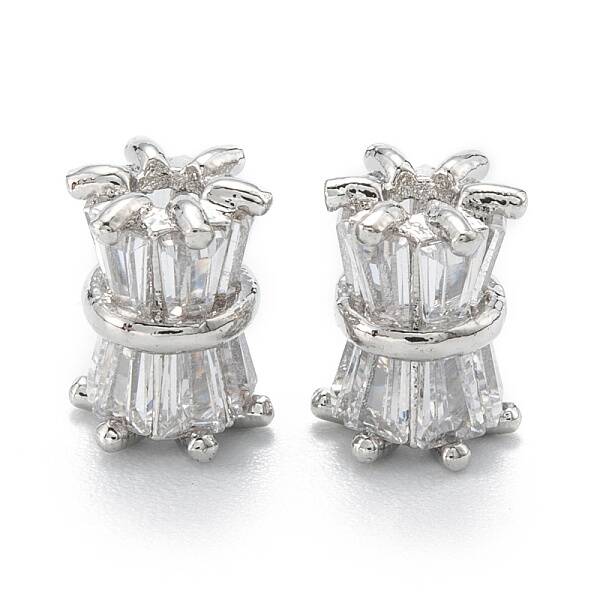 Brass Micro Pave Clear Cubic Zirconia Beads