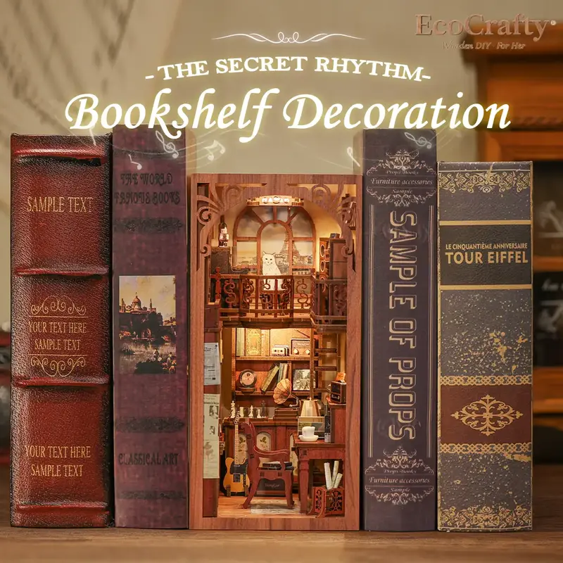 EcoCrafty The Secret Rhythm DIY Dollhouse Booknook Bookshelf Insert Decor Alley Unfinished Wood Build Creativity Kit with LED...