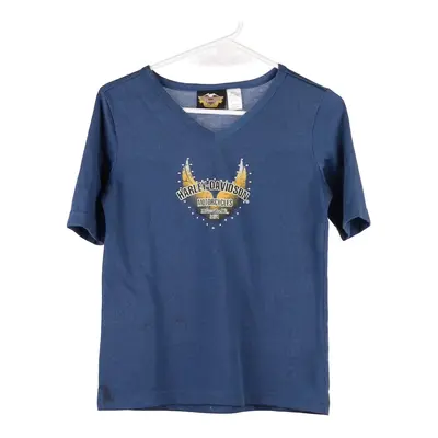 Harley Davidson V-neck T-Shirt - Medium Blue Polyester Blend