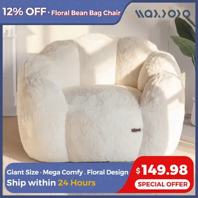MAXYOYO Bean Bag Chair for Adults, Floral Shaped Bean Bag Sofa, Ultra Soft Faux Fur Floor Sofa with Petal Back, Reading Chair...