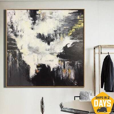 Black And White Oil Painting Abstract Painting Black White Painting | SEA FOAM 32"x32"