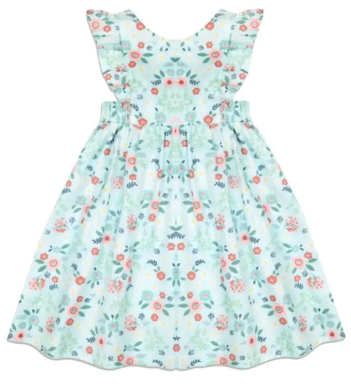 L.W. Clothing Company Floral Girls Dress with Ruffle Detailing, 100% Cotton, Short Sleeve, Tie Back Bow, Knee Length, Suitabl...