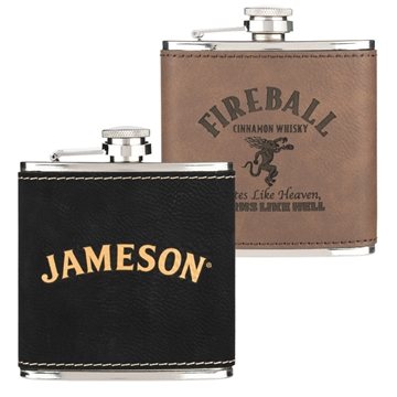 50 Promotional Leatherette Wrapped 6 oz Stainless Steel Hip Flask ...