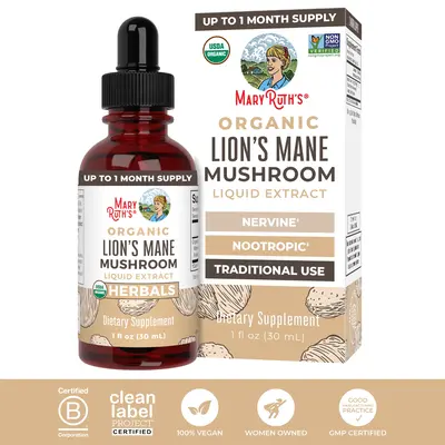 MaryRuth's Organic Lion's Mane Mushroom Liquid Drops - Up to 2 Month Supply - Nootropic - Brain Health - Non-GMO - Alcohol Fr...