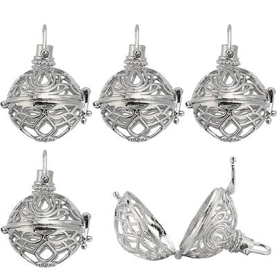 10Pcs Filigree Round Brass Cage Pendants