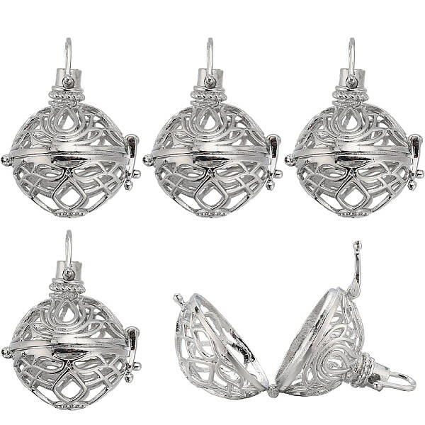 10Pcs Filigree Round Brass Cage Pendants