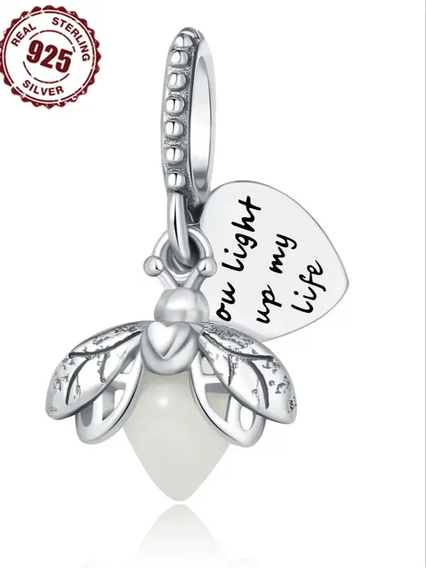 S925 Sterling Silver Firefly Design Pendant, Luminous Insect Design Pendant, Fashionable Jewelry Accessories for Women & Girl...