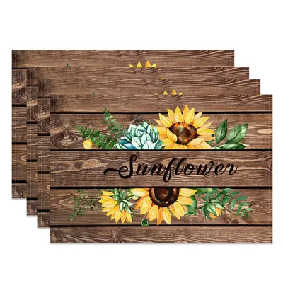 Vintage Brown Sunflower Wooden Set Of 4 Placemats - Aperturee