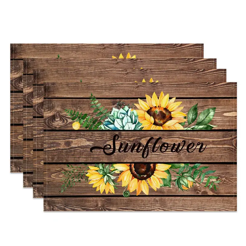 Vintage Brown Sunflower Wooden Set Of 4 Placemats - Aperturee