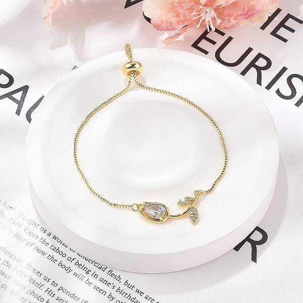 Brass Micro Pave Clear Cubic Zirconia Slider Bracelets