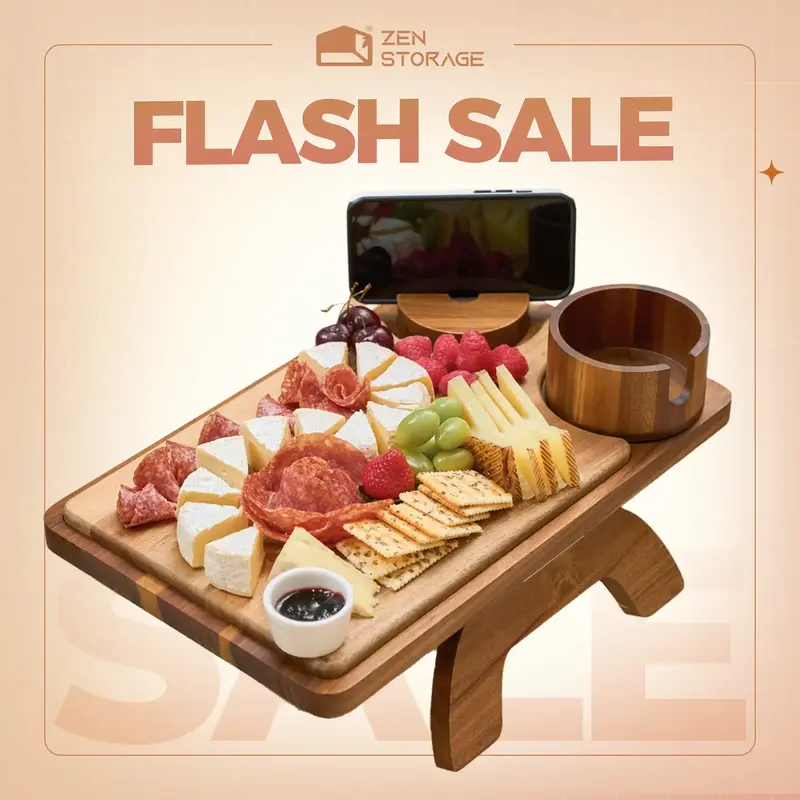 2-in-1 Sofa Arm Table Charcuterie Board | Acacia Wood | Tray Space-Saving for Home Office TV Snacks Gifts Anti-Slip & Scratch