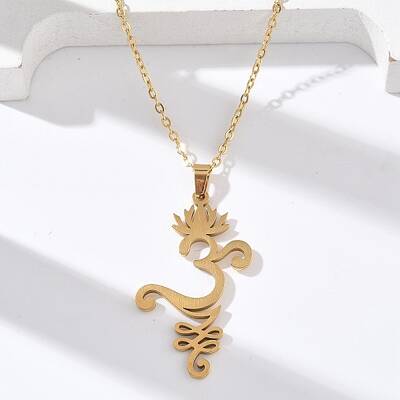 304 Stainless Steel Hollow Cut Yoga Om Lotus Flower Pendant Necklaces