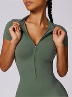 Women's Solid Zipper Mock Neck Sports Jumpsuit, Summer Outfits 2024, Casual Sporty High Waist Quick Drying Jumpsuit for Yoga ...